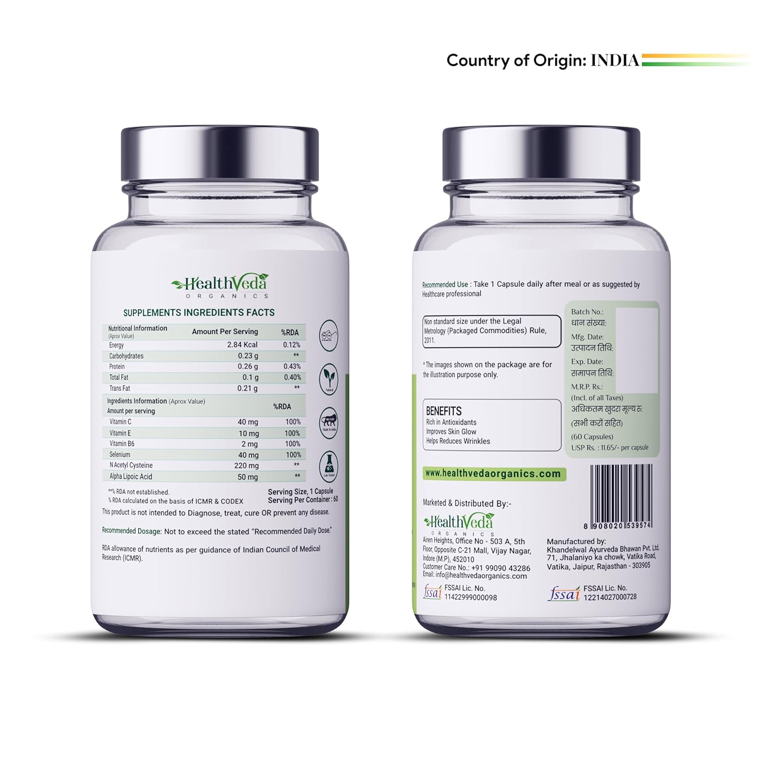 Zephivo HEALTH VEDA ORGANICS PRIVATE LIMITED Plant Based Glucosamine Chondroitin & MSM I 60 Veg Tablets I Supports Healthy Joint, Bone & Cartilage I Relieves Pain & Stiffness I For Both Men & Women