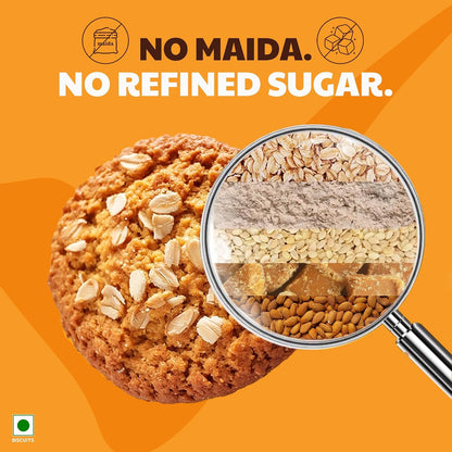 Right Shift Jaggery Oats Cookies, 100g| No Palm Oil, High Fibre Digestive| 3X Oats| 0% Maida, Refined Sugar| With Nuts & Seeds| Anytime Snack