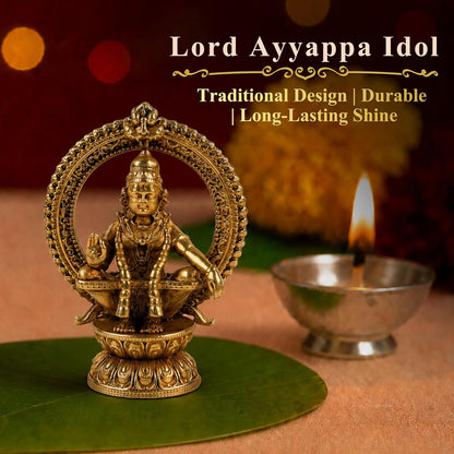 2.5 Inch Pure Brass Lord Ayyappa Idol | Decorative Murti for Home Temple, Mandir, Office Desk & Puja Room | Spiritual Showpiece, Festive Gift & Religious Home Decor