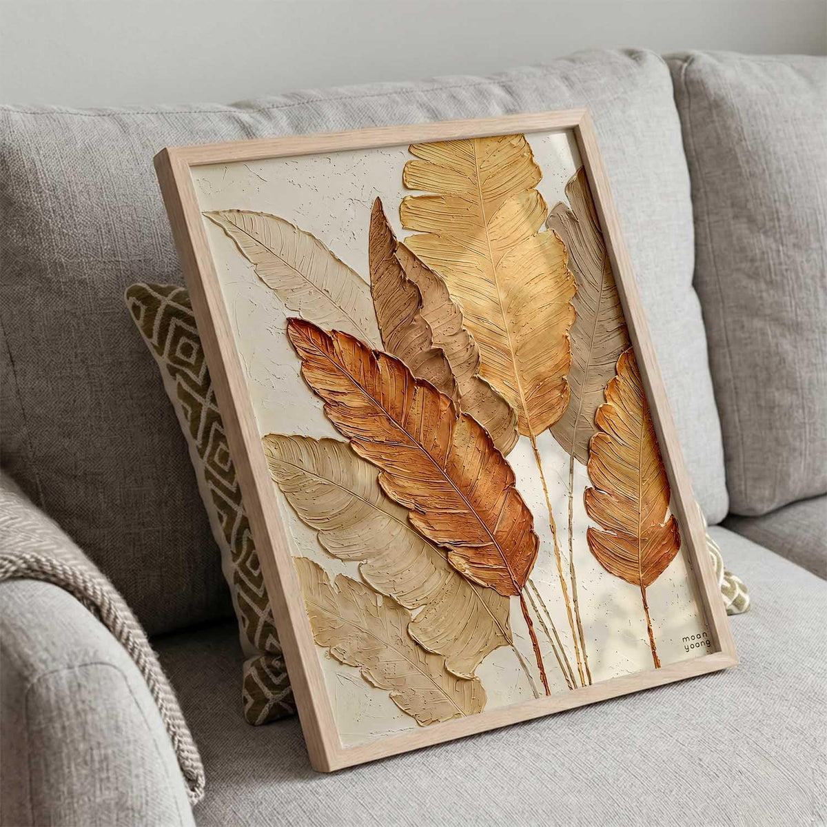 Aesthetic leaf Art Home Decoration | Floral Paintings With Frame For Living Room Bed Room Hotel Wall Decor Digital Reprint (19x25 inch)