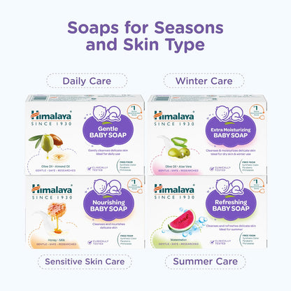 Himalaya Extra Moisturizing Baby Soap for Dry Skin - 125g | Helps Lock In Moisture With Aloe-Milk Moisture Complex of Almond & Olive Oil | Free From Harsh Chemicals | #1 Doctor Recommended Brand