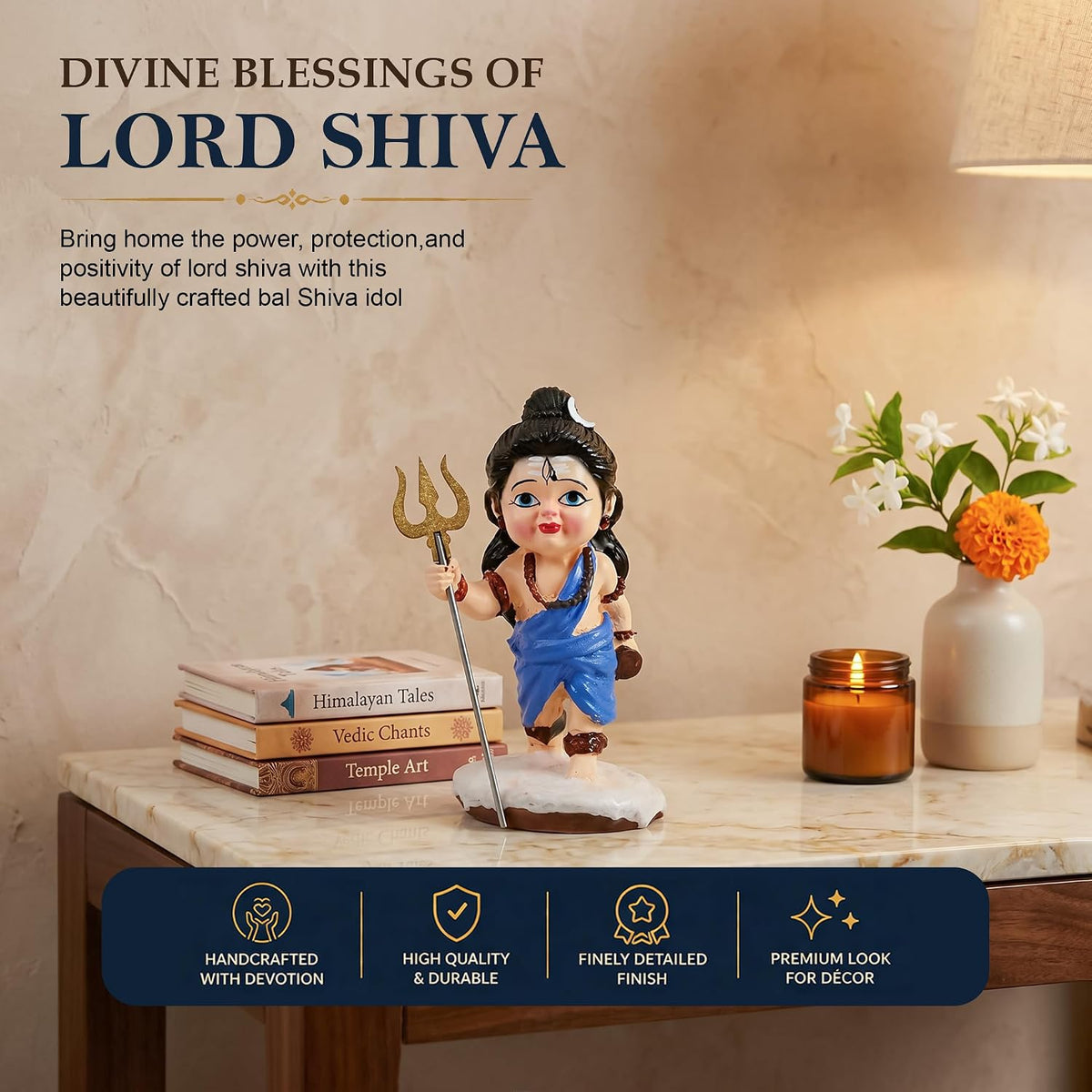 Bal Shiva Idol for Home Decor | Mahadev Murti, Shiv Ji Statue with Trishul for Puja Room, Temple Decoration, Spiritual Gift & Mahashivratri Decor