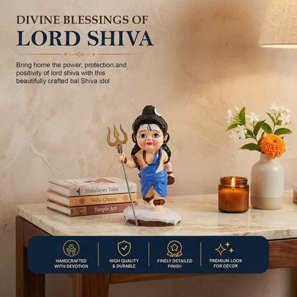 Bal Shiva Idol for Home Decor | Mahadev Murti, Shiv Ji Statue with Trishul for Puja Room, Temple Decoration, Spiritual Gift & Mahashivratri Decor