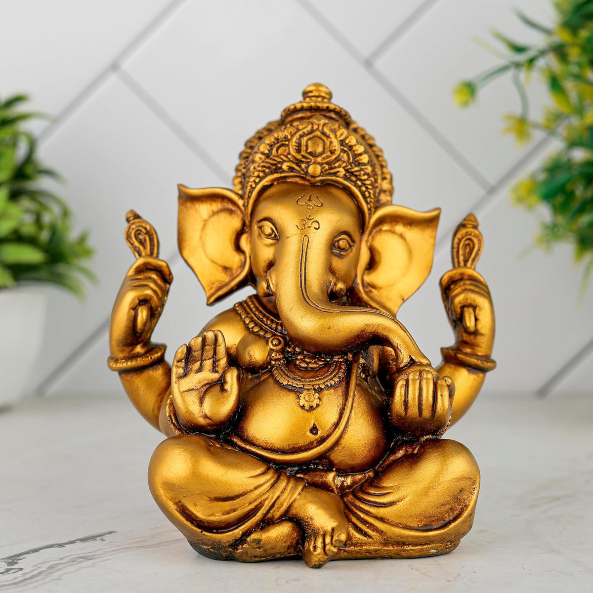 Ganesh ji murti Idol Statue Showpiece Home Decor Items for Living Room and Gifts (Golden 4)
