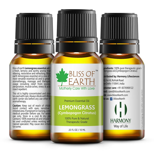 Bliss of earth Lemongrass Essential Oil,100% Pure Steam Distilled 10 ml