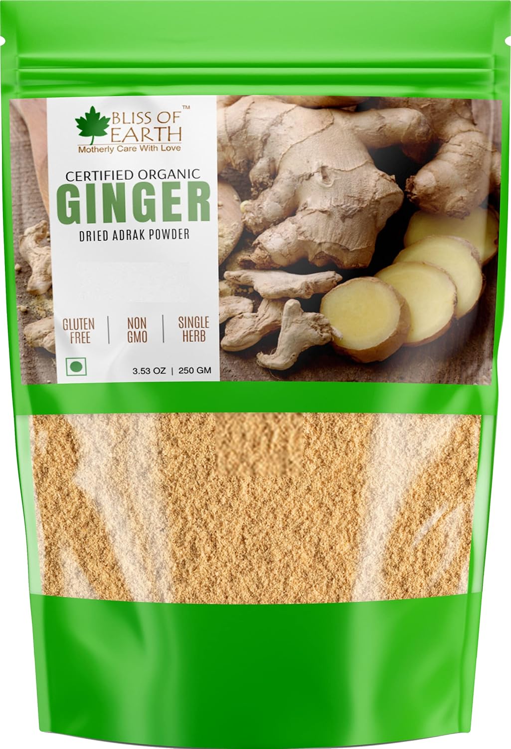 Bliss of Earth Certified Organic Ginger Powder Dry For Tea & Juice, Pure Antioxidant Super food, 250GM