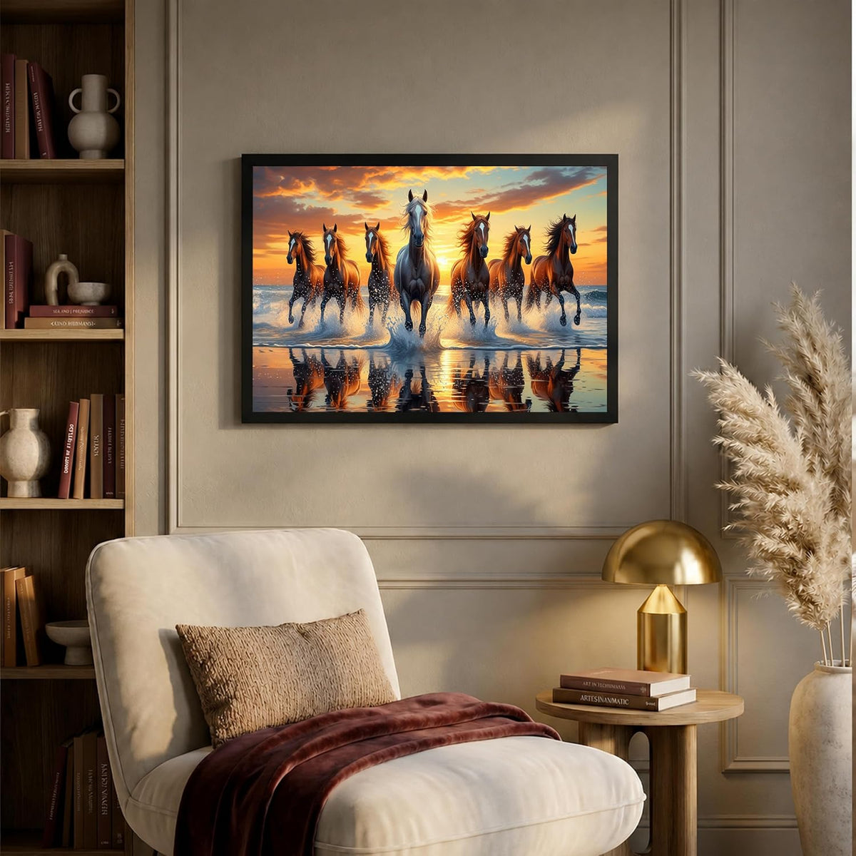 7 Horse Vastu Wall Painting (Landscape Collection) (Natural, Design 19, 48L x 33W cm)