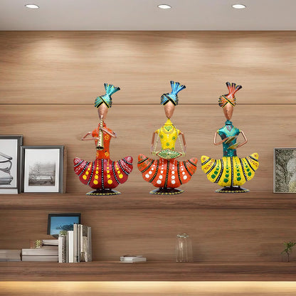 Metal Figurines for Home Decor, Traditional Rajasthani Musicians Pack of 3 Statues Home Decor Items for Living Room, Indoors (Gold Musicians)
