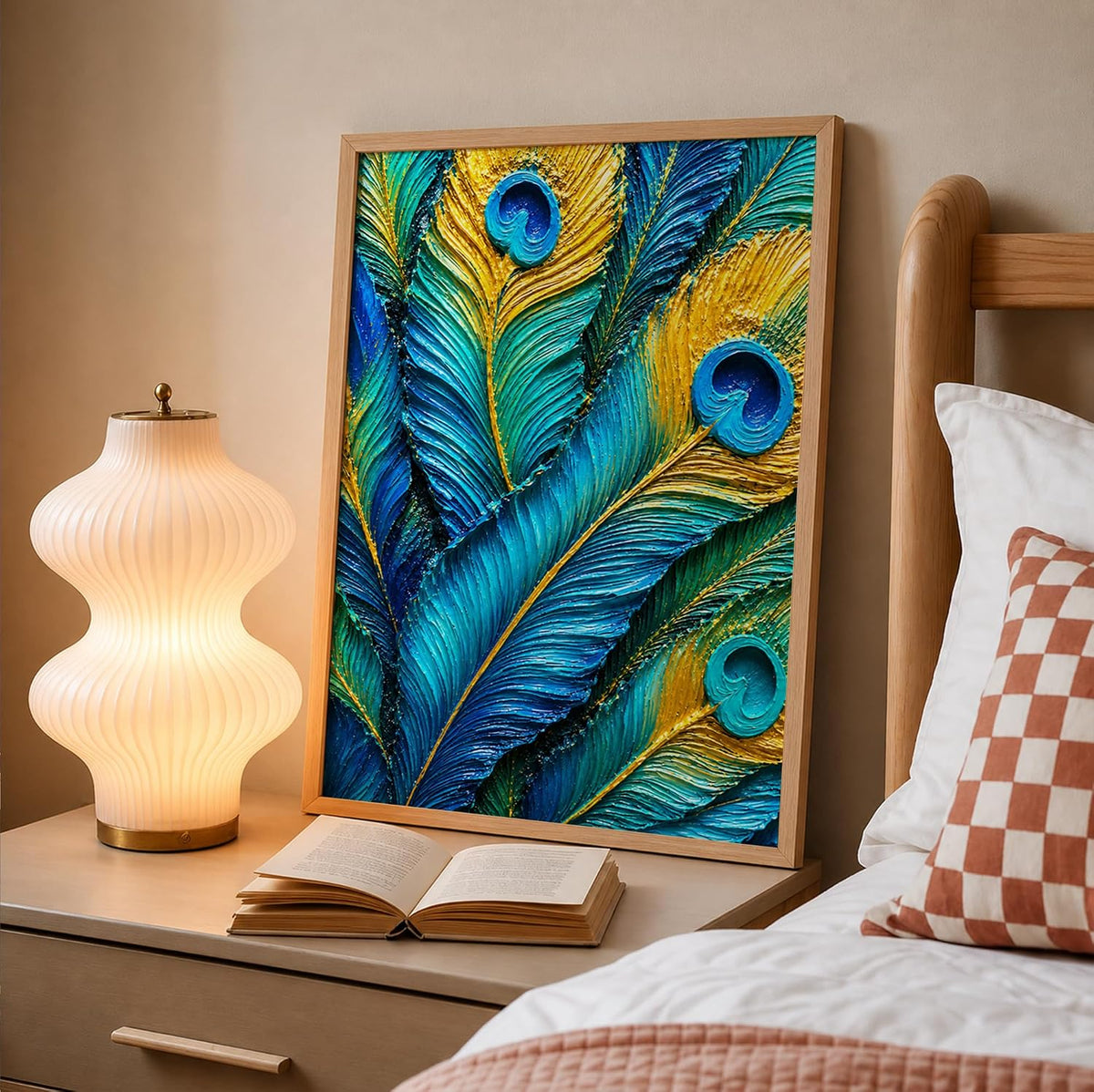 Peacock Feathers Framed Wall Art, Natural, 10x13 Inches