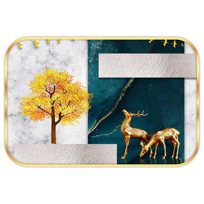 Abstract deer modern art Premium Sparkle Lamination Finished Surface Golden Slim Frame 30 cm x 46 cm Large Size, For Home/Office/Hotel painting MG23