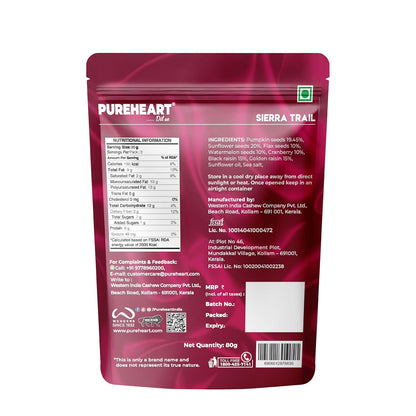 PUREHEART Nutrimix – Sierra Trail | Premium Seed & Berry Mix with Sunflower, Pumpkin, Cranberry, Raisins & Flax | High Fiber Superfood Snack for Energy & Digestion