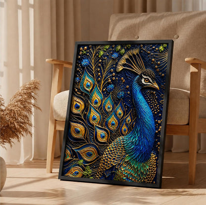 Royal Peacock Framed Wall Art, Black, 10x13 Inches