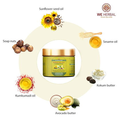 Kumkumadi Makeup Cleansing Balm for Face 100g, Ayurvedic Makeup Remover and Hydrating Face Cleanser, Gently Removes Makeup Dirt and Impurities, Nourishes Skin, Natural, No Artificial Colour Fragrance or Chemicals