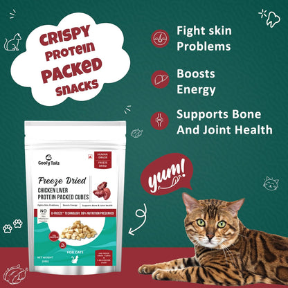 Goofy Tails Freeze Dried Chicken Liver Chunk Cat Treats 30g, Single Ingredient Chicken Cat Treat, Gluten and Grain Free Treats for Cats, Easy to Digest Kitten Treat
