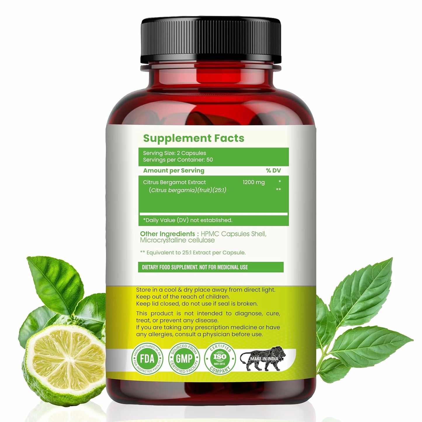 Citrus Bergamot 1200mg Supplement, 100 Veg Capsules, Antioxidant-Rich Complex for Heart Health and Immune Support