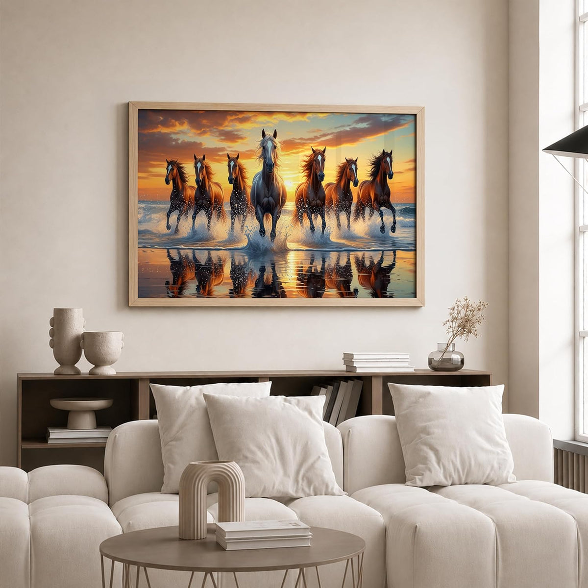 7 Horse Vastu Wall Painting (Landscape Collection) (Natural, Design 06, 13x19 Inch)