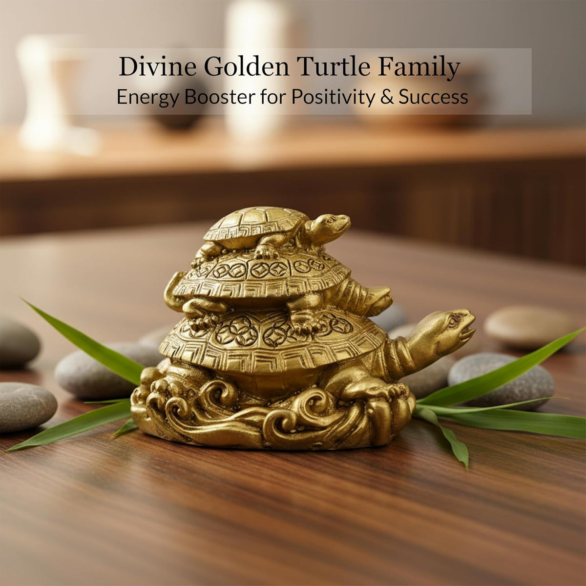 Triple Tortoise Turtle Family | Golden Feng Shui Tortoise for Good Luck | Metal Turtle Vastu Showpiece for Wealth, Health & Prosperity | Lucky Turtle Gift Item for Home & Office Decor