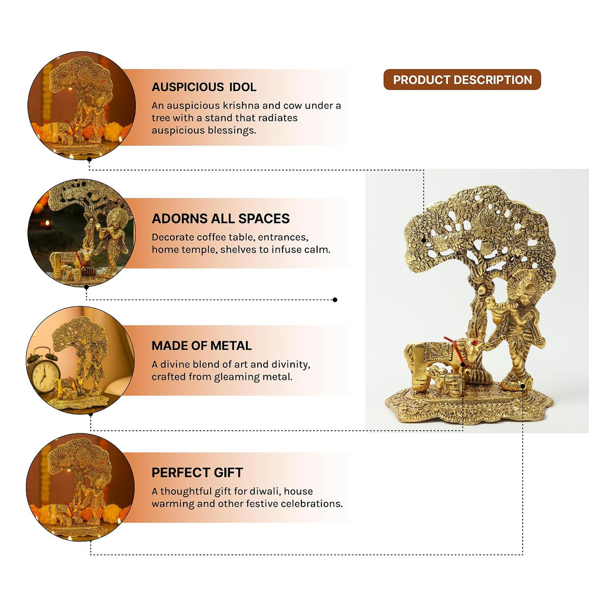 Radha Krishna Idol & Figurine for Home | God Idol for Pooja Room | Radha Krishna Murti & Gift Article (L12 x W8 x H15 cm)