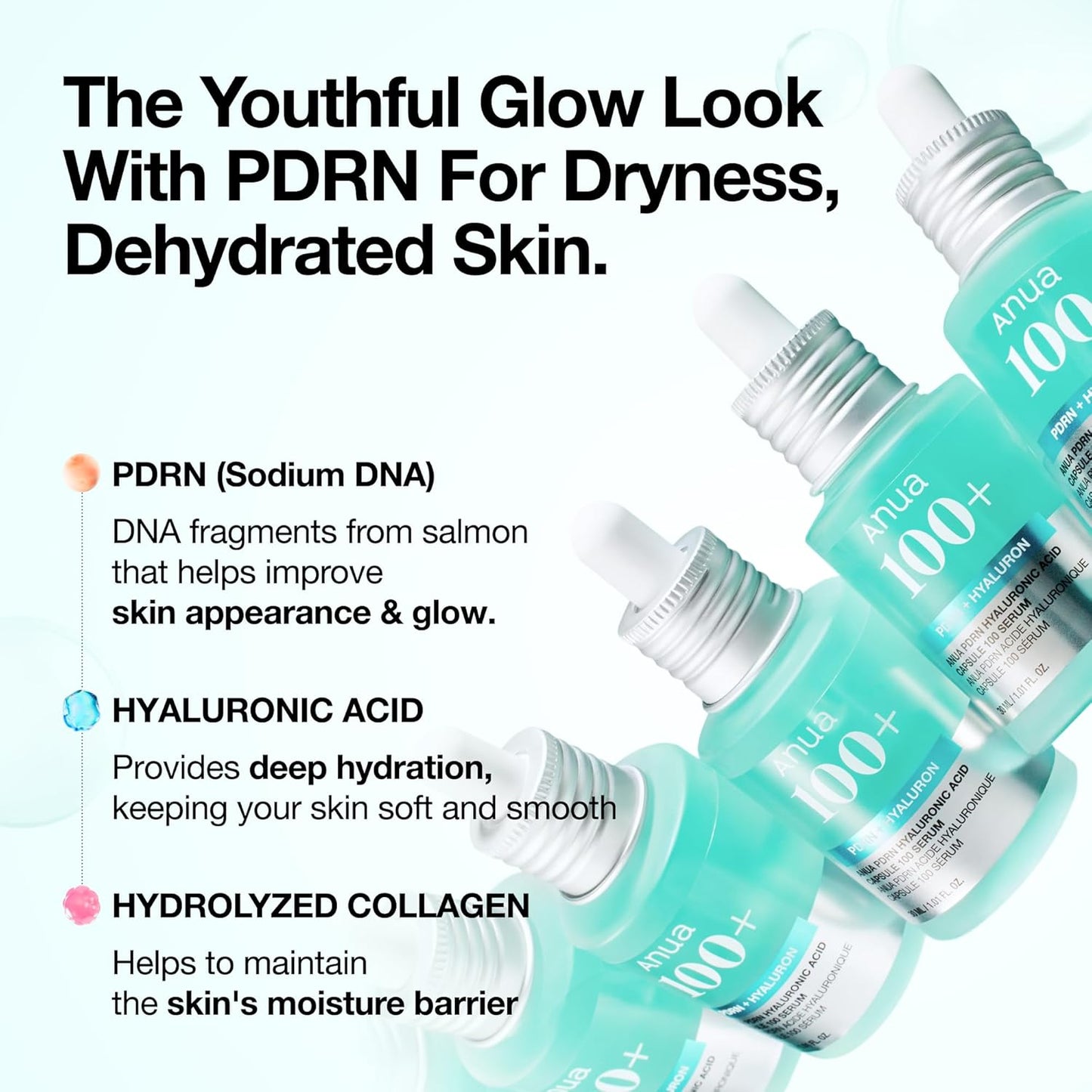 Anua Pdrn Hyaluronic Acid Capsule 100 Serum with Collagen For Plump, Dewy, Radiant Glass Skin