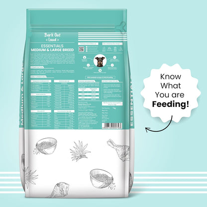 BARK OUT LOUD Essentials Adult Dog Food for Medium & Large Breed | Real Chicken & Egg | Gluten-Free, Prebiotics & Fish Oil for Immunity | Dry Dog Food for Labrador, Retriever, Husky – 1Kg | Gluten Free, Prebiotics, Fish Oil for Immunity