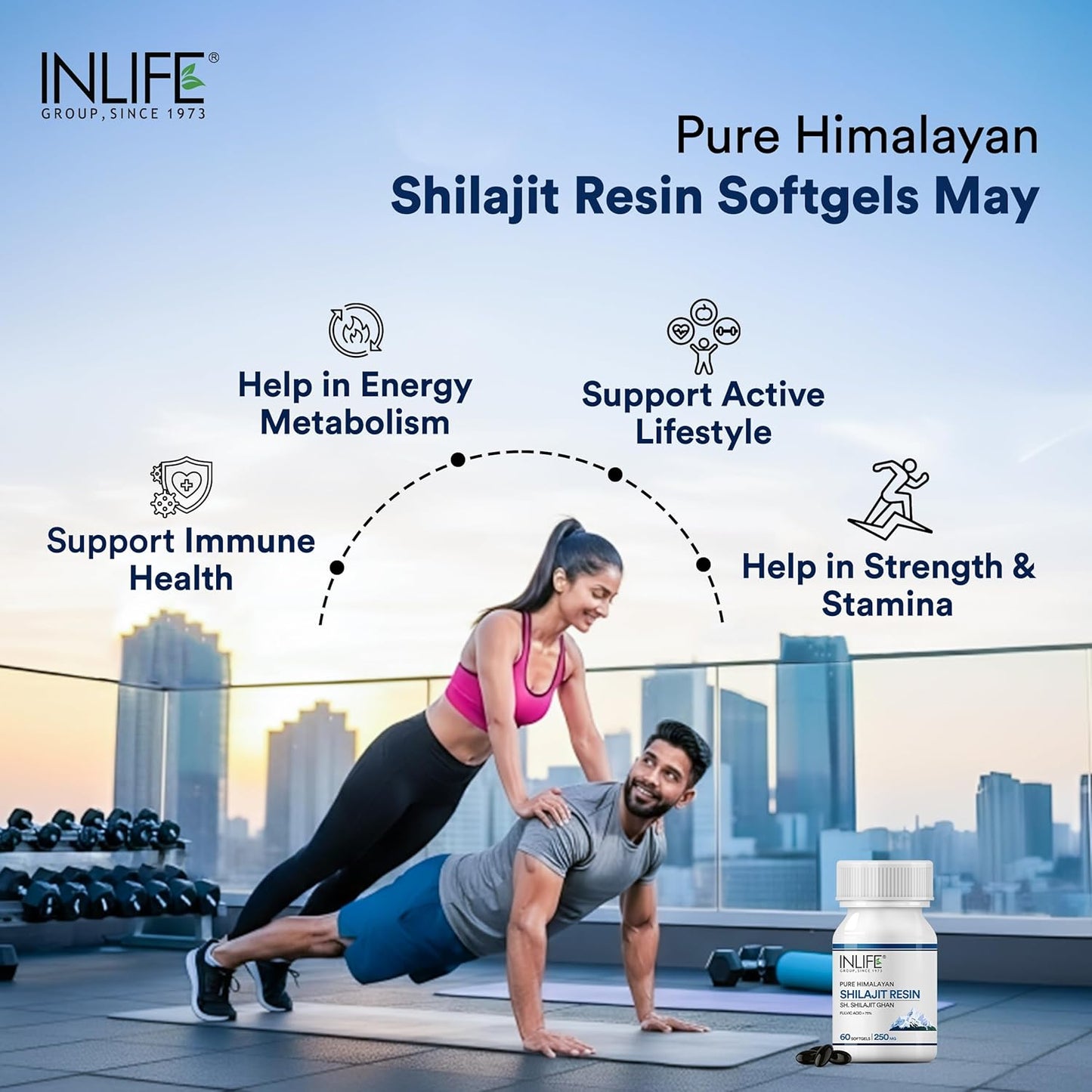 INLIFE Shilajit Resin Softgel Capsules 250mg for Men & Women | Himalayan Sourced 18000 ft | Contains >75% Fulvic Acid | Supports Energy, Stamina & Strength - 60 Softgels