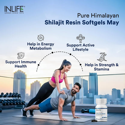 INLIFE Shilajit Resin Softgel Capsules 250mg for Men & Women | Himalayan Sourced 18000 ft | Contains >75% Fulvic Acid | Supports Energy, Stamina & Strength - 60 Softgels