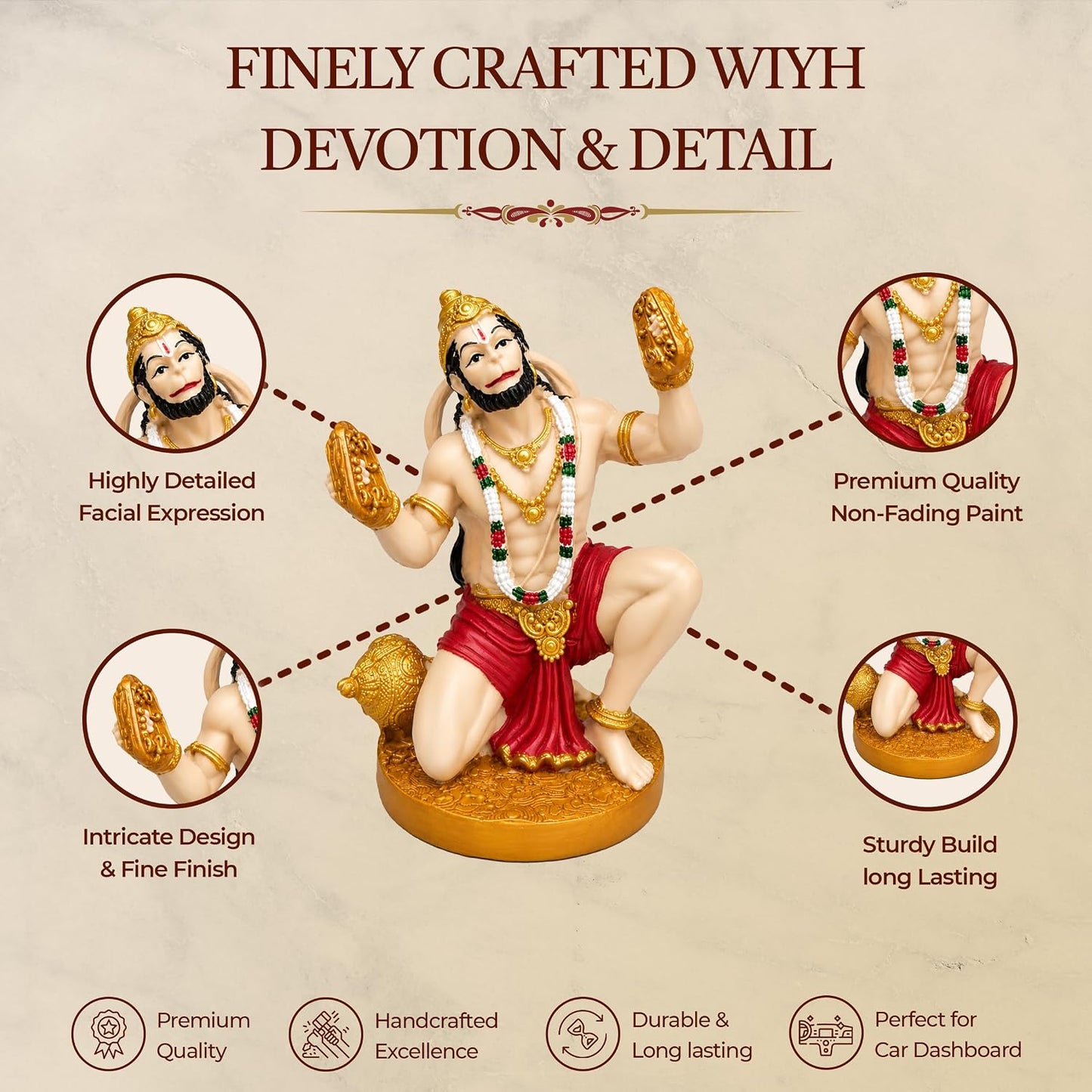 UNOVATE Hanuman Idol for Car Dashboard | Hanuman Murti | Bhajan Roop