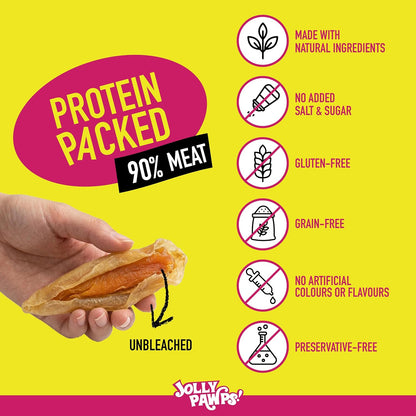 Jolly Pawps Rabbit Ears + Chicken Dog Treat – 90% Prime Cut Meat, Lab Tested, Grain Free Treats, 0% Salt or Sugar, Dog Chews for Adult Dogs & Puppies 85g