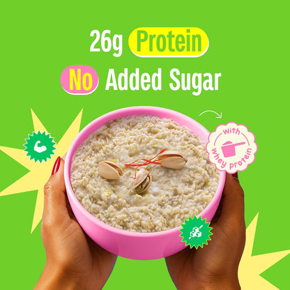 Yogabar 26g High Protein Oats 1kg , Kesar Pista Kulfi - Breakfast Cereal with Wholegrains, 26% Protein & No added sugar - Oats High Protein for Gym- Premium Protein Blend with Whey Protein Powder - with Goodness of Chia, Sunflower & Pumpkin Seeds