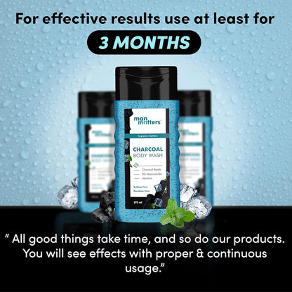 Man Matters 3 in 1 Action Charcoal & Menthol Body Wash | With Menthol, 5% Niacinamide & Activated Charcoal Beads | For Instant Cooling, Odor Protection & Improves Skin texture | 250ml