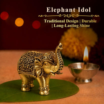 2 Inch Pure Brass Elephant Idol | Decorative Vastu Showpiece for Home Temple, Mandir, Pooja Room, Office Desk | Ideal for Pooja, Diwali, Auspicious Gifting & Spiritual Home Decor