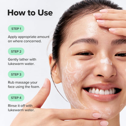 Woman applying skincare product with text on how to use it