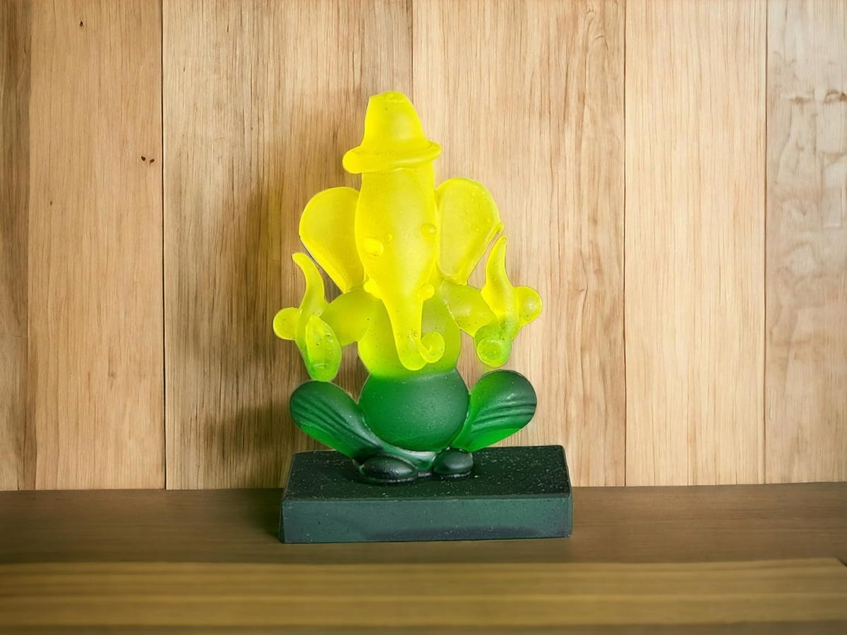 Ganesha Idol for Car Dashboard | Beautiful Ganesh Murti for Home Temple | Ganpati Figurine Statue Showpiece Sculpture for Office Desk (Yellow-Green)