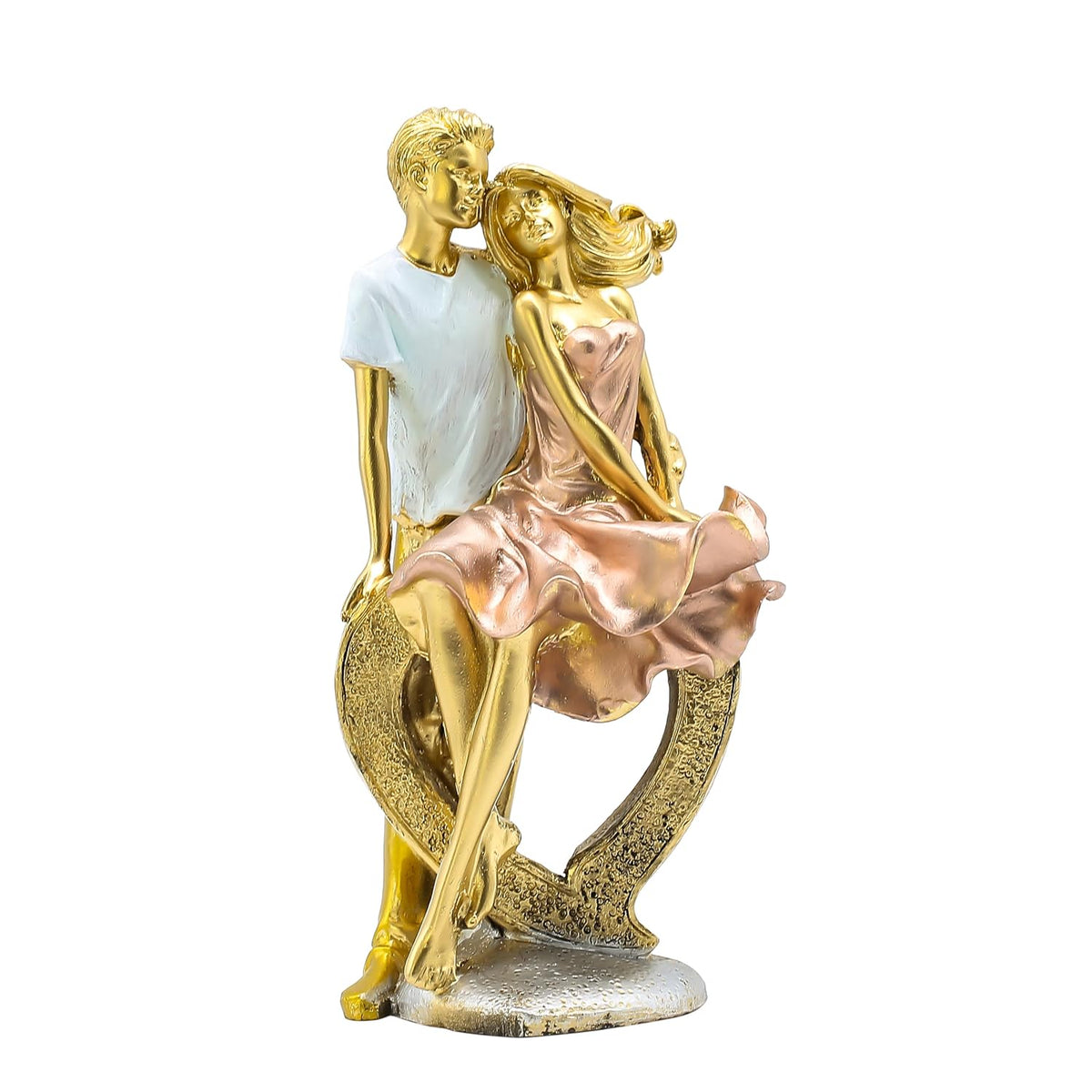 Romantic Loving Couple Statue Showpiece | Golden & White Finish | Valentine, Anniversary & Birthday Gift for Him/Her | Home Decor Figurine
