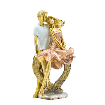 Romantic Loving Couple Statue Showpiece | Golden & White Finish | Valentine, Anniversary & Birthday Gift for Him/Her | Home Decor Figurine