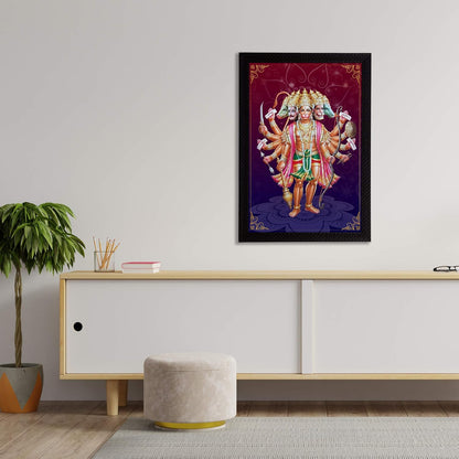 Engineered Wood Panch Mukhi Lord Hanuman Satin Matt Texture UV Art Painting, 10 Cm