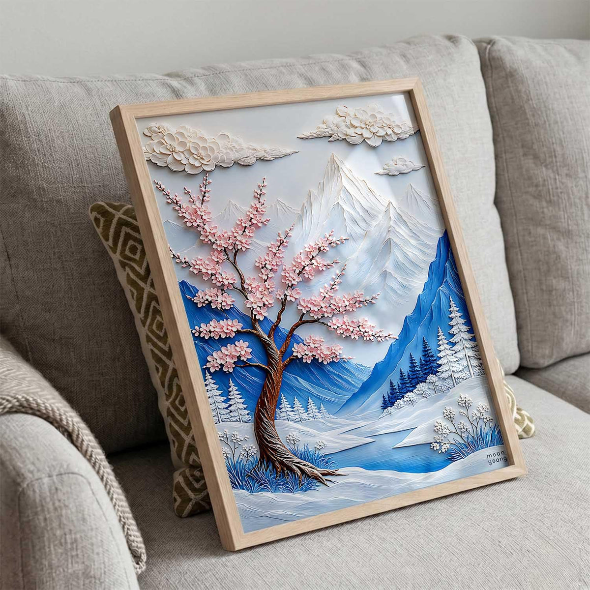 Aesthetic Flower Art Painting with Frame | Mountain Wall Painting With Frame | Textured Digital Reprint For Home Decor Living Room Bedroom Wall Decor Set of 1 Size (13X17 INCH)