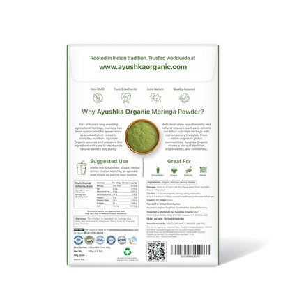 Moringa Powder 250g | USDA Organic Certified Drumstick Leaves Powder | 100% Pure & Fresh Moringa Leaf Powder | Rich in Vitamins, Minerals & Antioxidants | Natural Superfood for Energy, Stamina & Vitality | Non-GMO & No Preservatives AYUSHKA ORGANIC