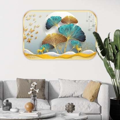 Abstract deer modern art Premium Sparkle Lamination Finished Surface Golden Slim Frame 30 cm x 46 cm Large Size, For Home/Office/Hotel painting MG34