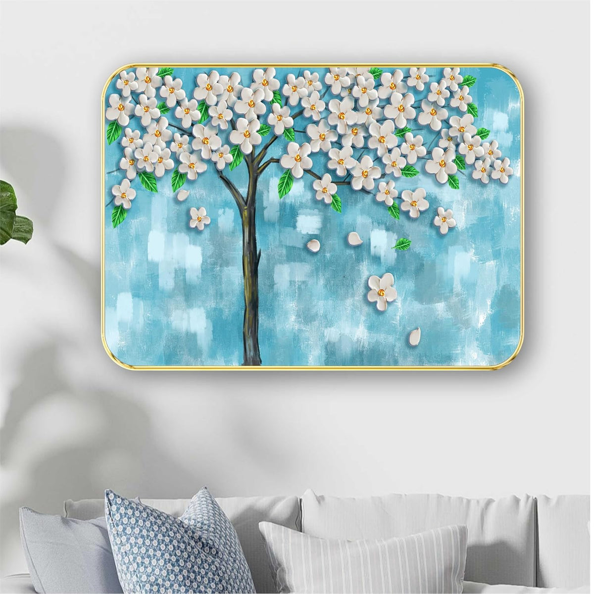 Flower modern art Premium Sparkle Lamination Finished Surface Golden Slim Frame (13 x 19 Inch) For Home/Office/Hotel painting MG-613