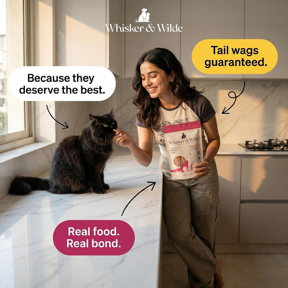 Whisker and Wilde Dehydrated Chicken Jerky Cat Treats | Urinary Tract Health Support with Cranberry | Antioxidant-Rich | Dental Chew | Training and Reward | No Preservatives | 70g