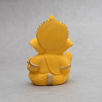 Lord Ganesha Idol for Car Dashboard, Home Decor & Pooja | Resin Gold Plated Ganpati Murti | 3.5 Inch Ganesh Statue for Gift, Diwali, Housewarming, Baby Shower, Mandir Decor, Yellow, Pack -1