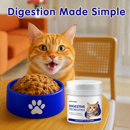 Petroyale Cat Digestive Probiotics - Cat Prebiotics & Probiotics Supplement - Prevents Diarrhea & Improves Gut Health - Cats Health Supplement for Digestion - 100 gm