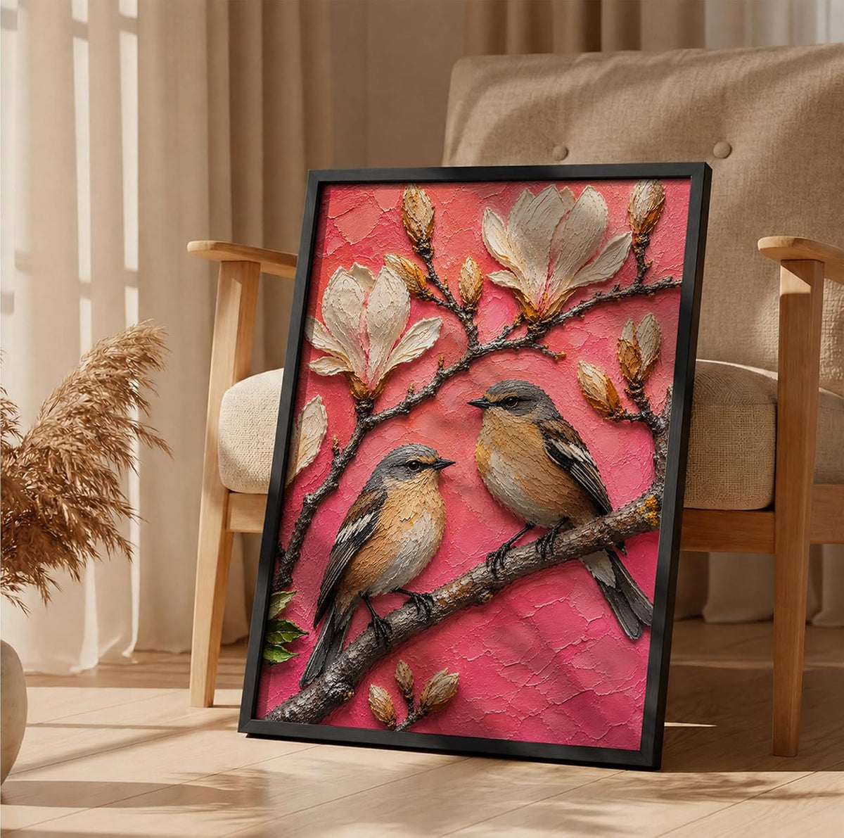 Bird Pair Magnolia Framed Wall Art, Black, 10x13 Inches