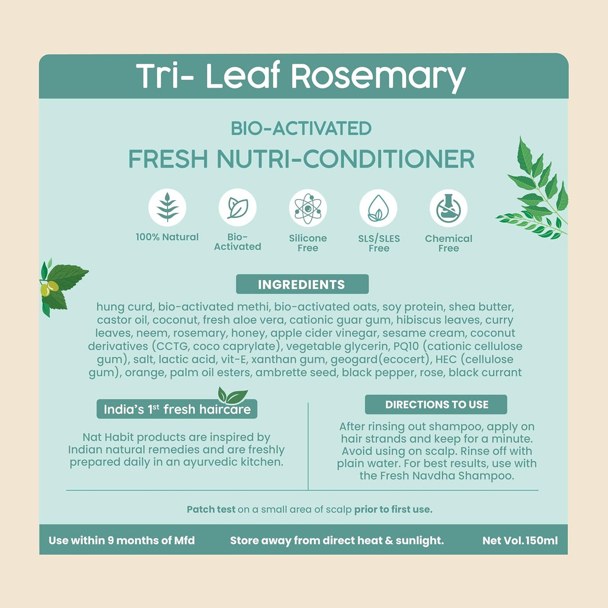 Nat Habit Rosemary Conditioner for Women & Men Hairfall | Bio-activated for Dry & Frizzy Hair | Moisturizing & Nourishing with Argan Oil for Shiny Hair, Suitable for Curly, Dry & Frizzy Hair & Oily Scalp,150ml