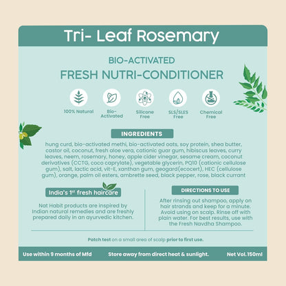 Nat Habit Rosemary Conditioner for Women & Men Hairfall | Bio-activated for Dry & Frizzy Hair | Moisturizing & Nourishing with Argan Oil for Shiny Hair, Suitable for Curly, Dry & Frizzy Hair & Oily Scalp,150ml
