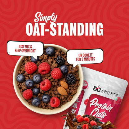 Doctors Choice High Protein Oats 375g | 27g Protein Oatmeal | Dark Choco Berry Flavor | No Added Sugar | Gluten Free | High Fiber Healthy Breakfast Oats