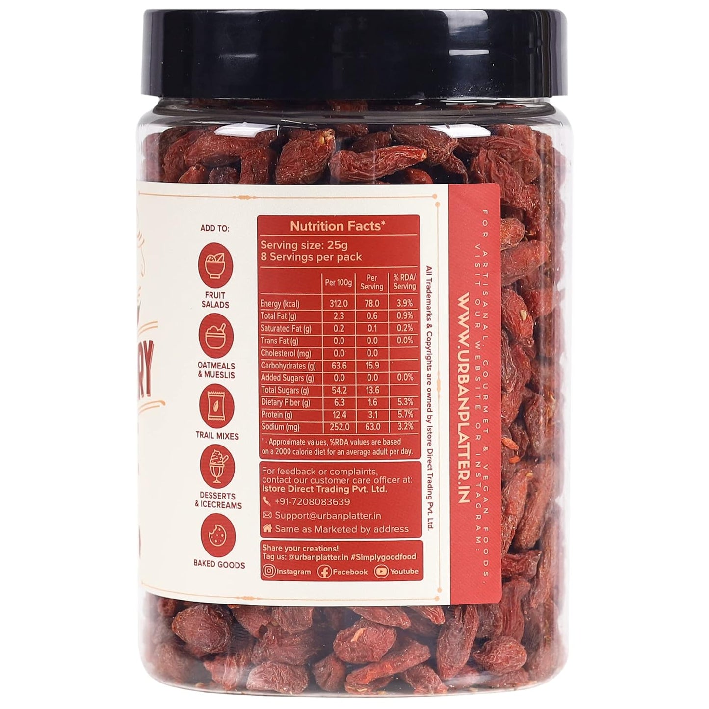 Urban Platter Goji Berries, 200g (Antioxidant-Rich Superfood | Naturally Sweet & Chewy | Great for Snacking, Smoothies & Baking)