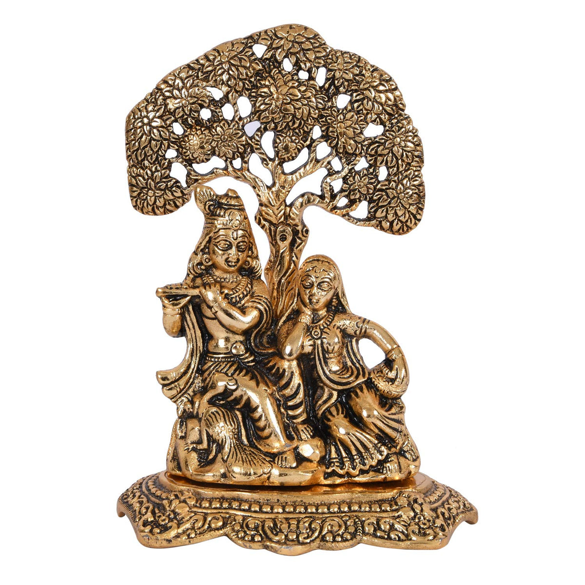 Radha Krishna Sitting Under Tree Idol Metal Statue Showpiece