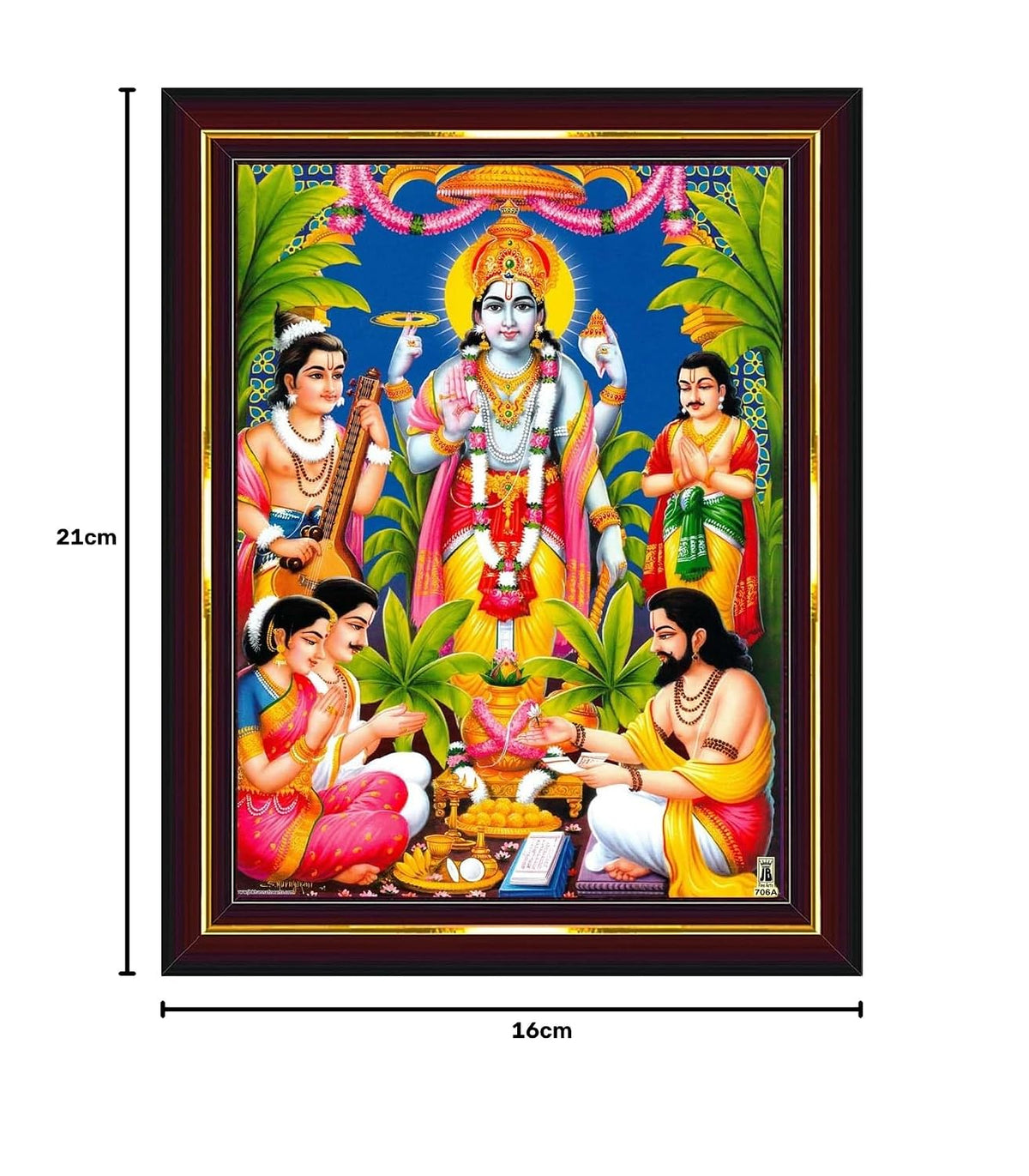 Lord Satyanarayana Swamy Bhagwan Satyanarayan Wall Painting Framed Home Decor (Wood,Acrylic,Brown,Small Size,6x8 Inch) B618S